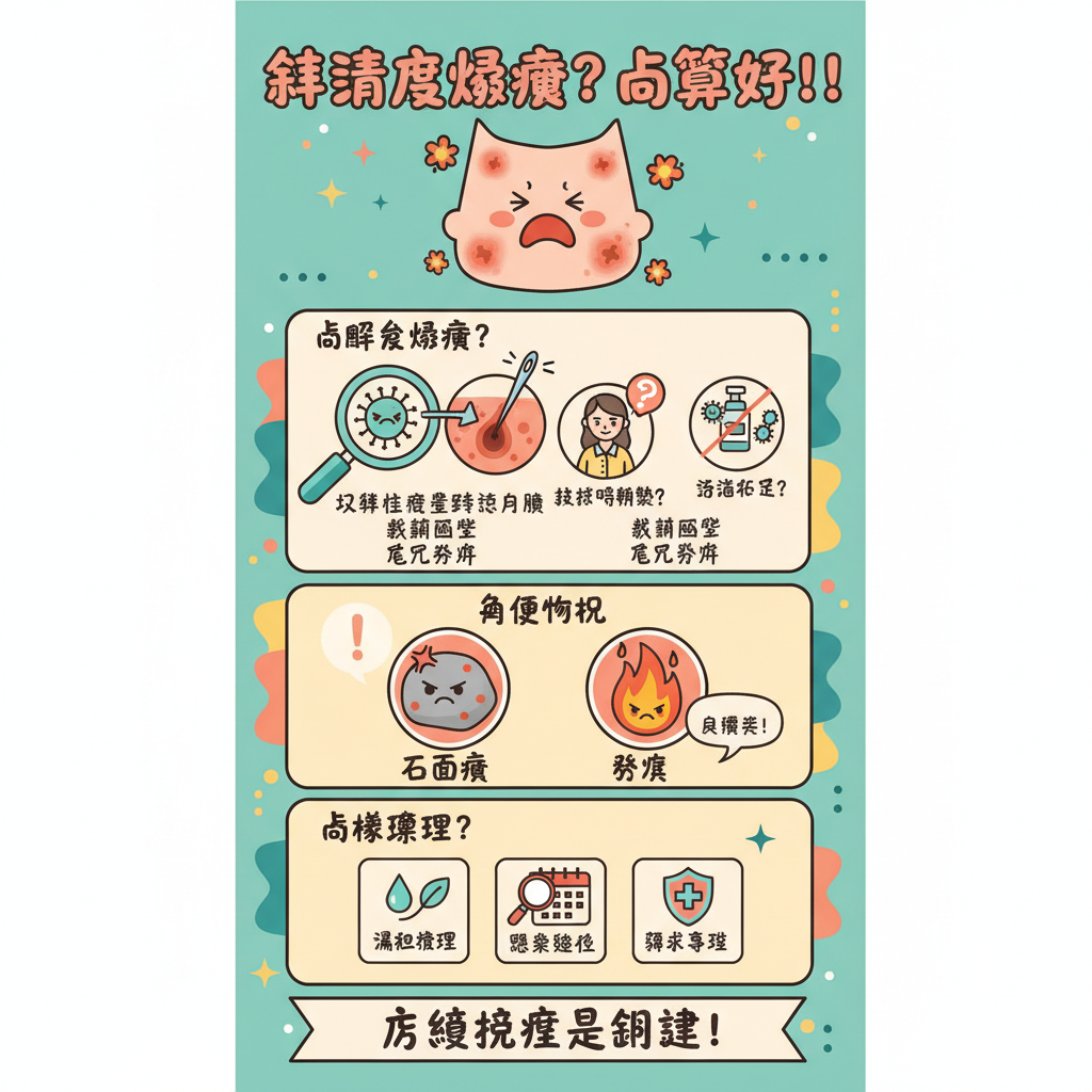 皮膚護理細菌感染A酸發炎凹凸洞黑頭皮膚科醫生油脂分泌石頭瘡護膚品皮膚修復針清風險凹凸洞治療暗瘡成因收毛孔角質堵塞深層清潔暗瘡印消除抗菌消炎激光治療