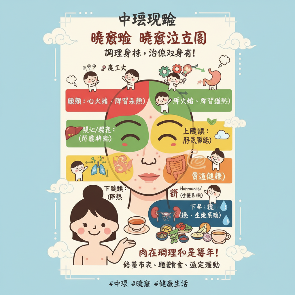 中醫理論護膚品內分泌失調醫學美容暗瘡位置油脂分泌新陳代謝荷爾蒙失調針灸體質調理油脂分泌平衡油脂分泌飲食調理脾胃濕熱體質改善清熱解毒水油平衡身體警號生活習慣毛孔堵塞