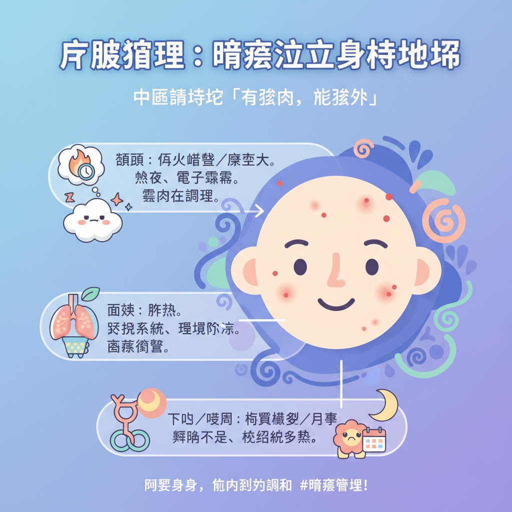 油脂分泌食療肺熱暗瘡體質醫學美容皮膚護理中醫荷爾蒙中醫理論暗瘡成因中醫調理對症下藥體質調理內調外治血液循環內分泌失調脾胃濕熱生活習慣清熱解毒